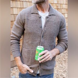 Criquet 100% Baby Alpaca Button Front Western Shirt Jacket Patch Pocket Cardigan